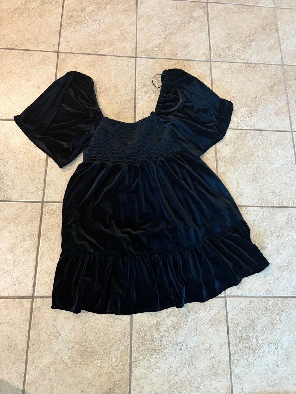 Chelsea & Violet Black Velvet Puff Sleeve Mini Dress